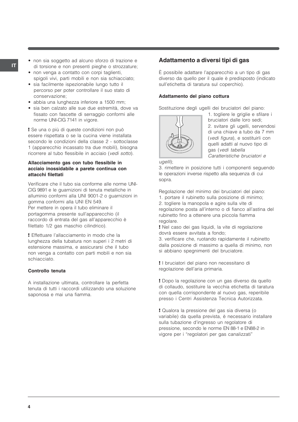 Adattamento a diversi tipi di gas | Indesit K3G52S User Manual | Page 4 / 72