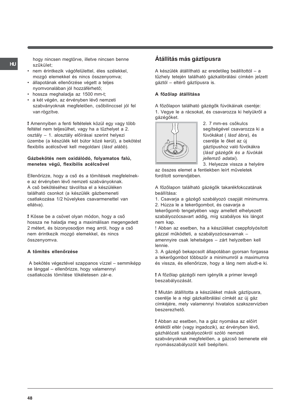 Átállítás más gáztípusra | Indesit K3G52S User Manual | Page 48 / 72