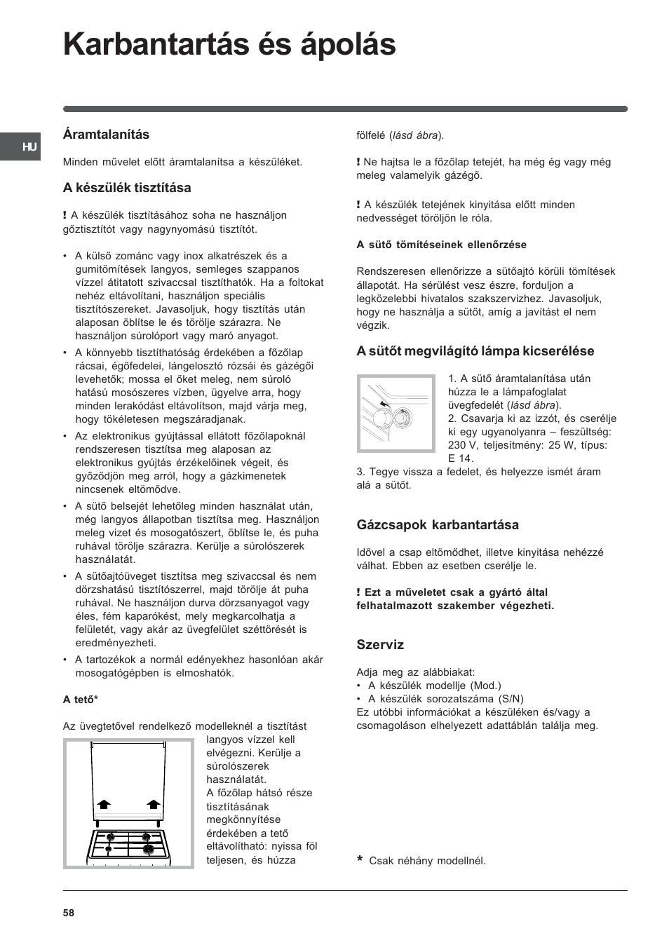 Karbantartás és ápolás | Indesit K3G52S User Manual | Page 58 / 72