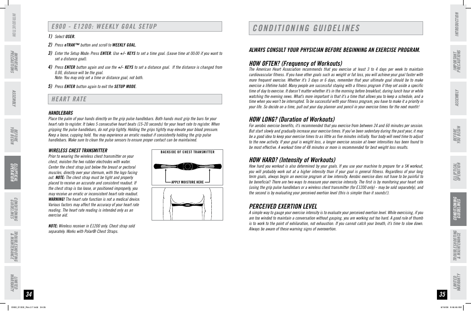 Conditioning guidelines, How often? (frequency of workouts), How long? (duration of workouts) | How hard? (intensity of workouts), Perceived exertion level | Horizon Fitness E900 User Manual | Page 18 / 25