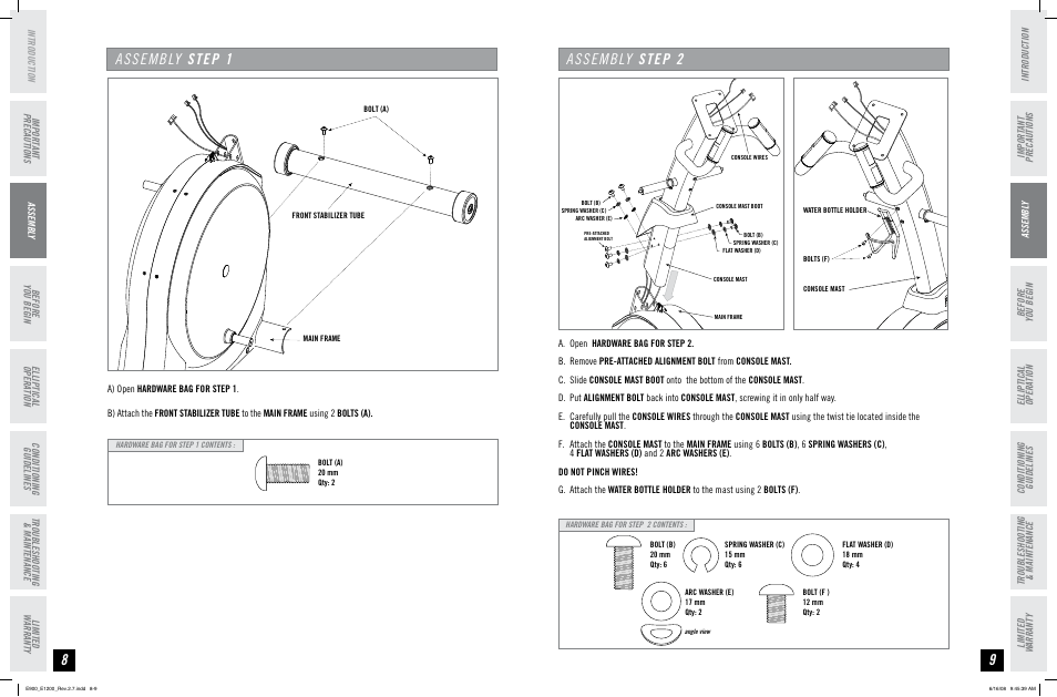 Assembly step 1, Assembly step 2 | Horizon Fitness E900 User Manual | Page 5 / 25