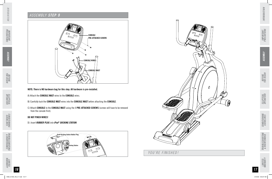 Assembly step 9, You’re finished | Horizon Fitness E900 User Manual | Page 9 / 25