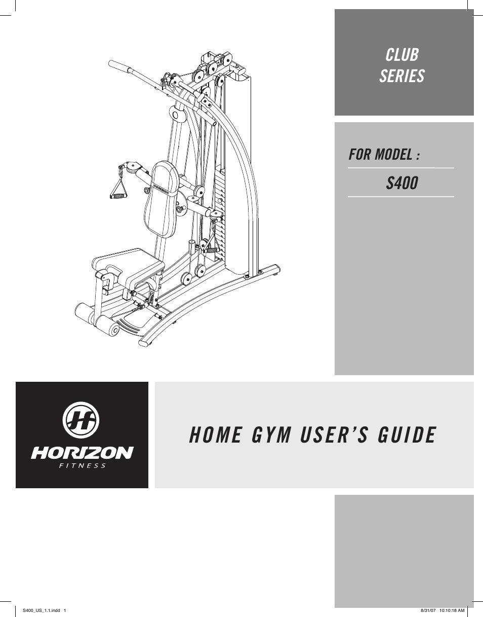 Horizon Fitness CLUB S400 User Manual | 15 pages