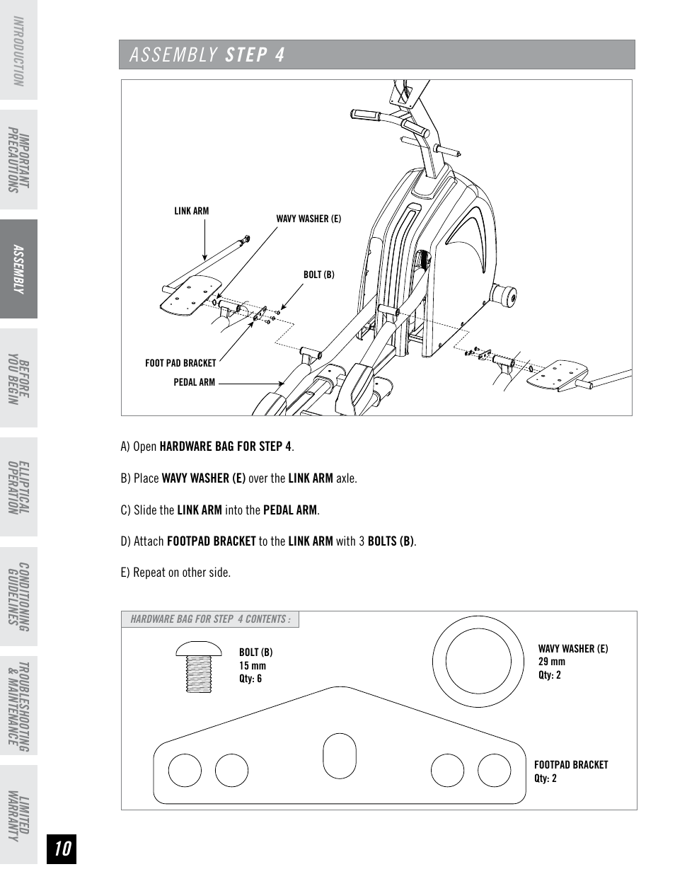 Assembly step | Horizon Fitness PSE7 User Manual | Page 10 / 40