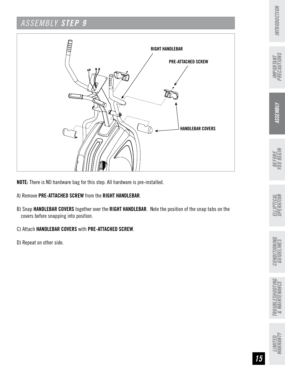 Assembly step | Horizon Fitness PSE7 User Manual | Page 15 / 40