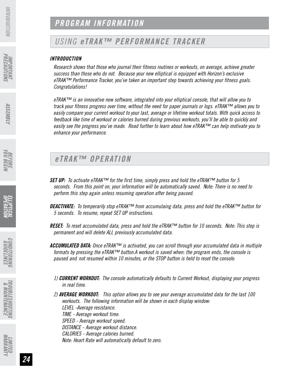 Horizon Fitness PSE7 User Manual | Page 24 / 40