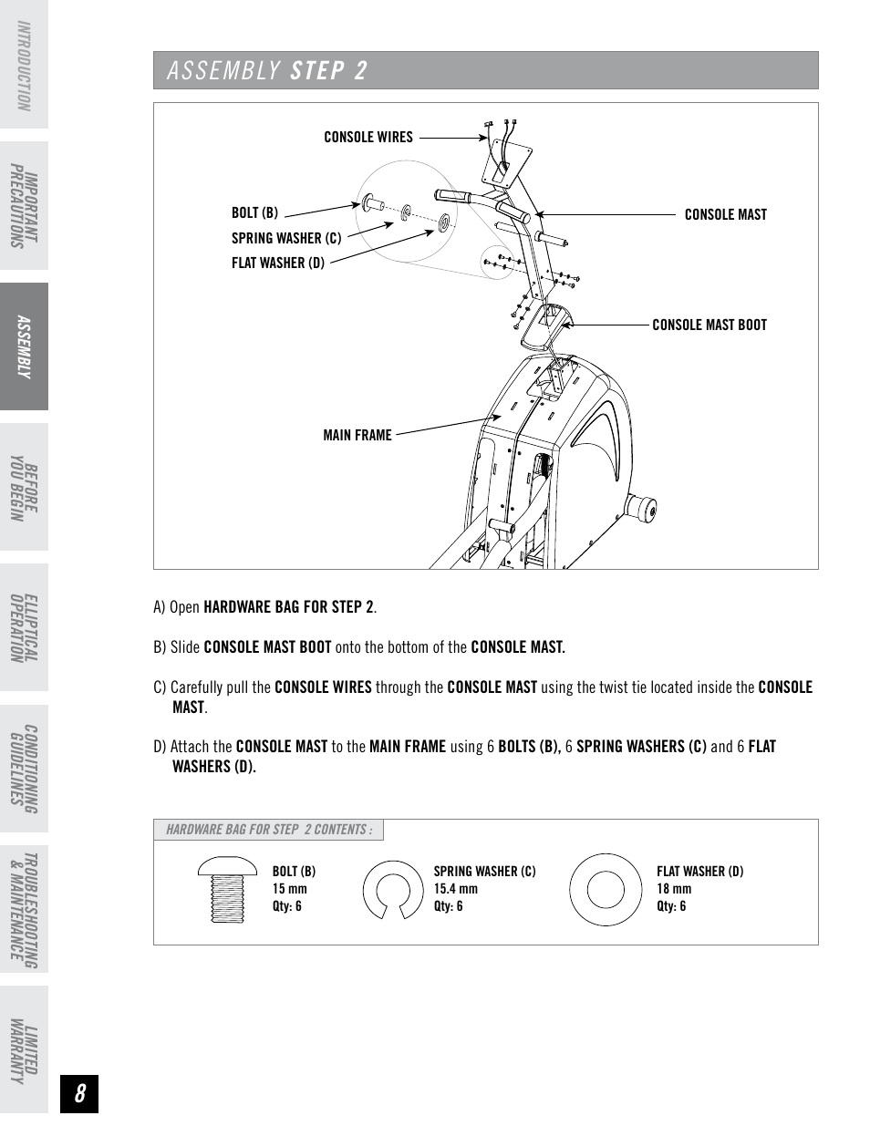 Assembly step 2 | Horizon Fitness PSE7 User Manual | Page 8 / 40