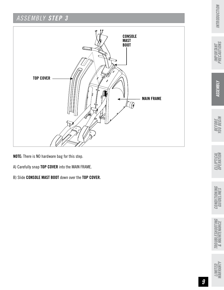 Assembly step | Horizon Fitness PSE7 User Manual | Page 9 / 40