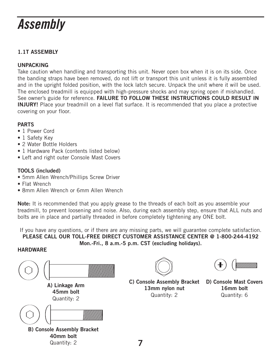 Assembly | Horizon Fitness ELITE 2.1T User Manual | Page 7 / 40
