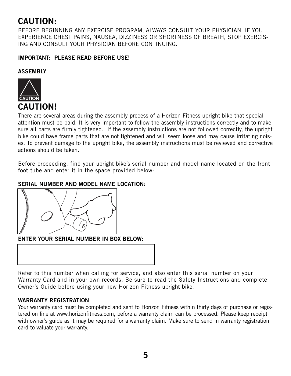 Caution | Horizon Fitness 3.1B User Manual | Page 5 / 38