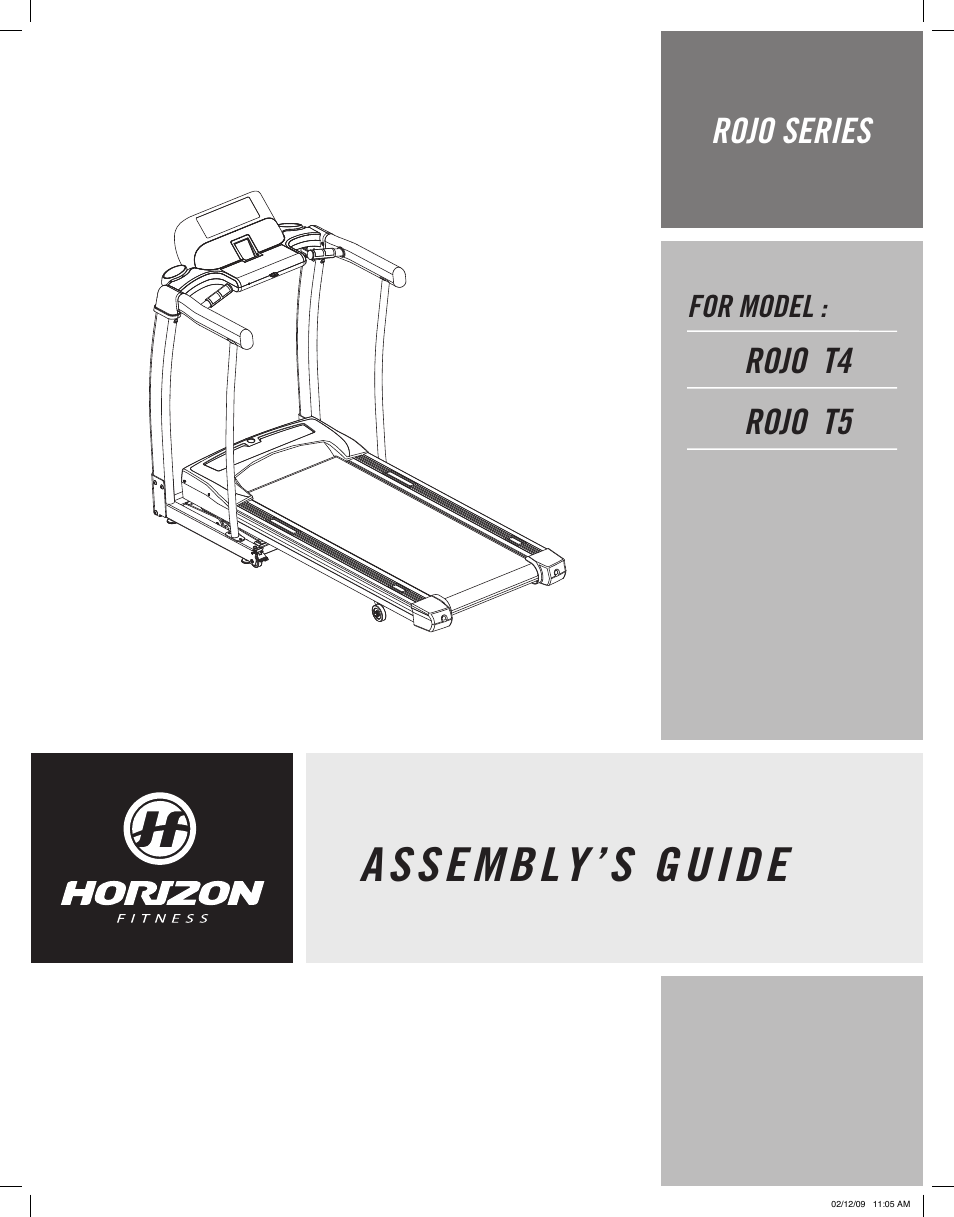 Horizon Fitness ROJO T5 User Manual | 9 pages
