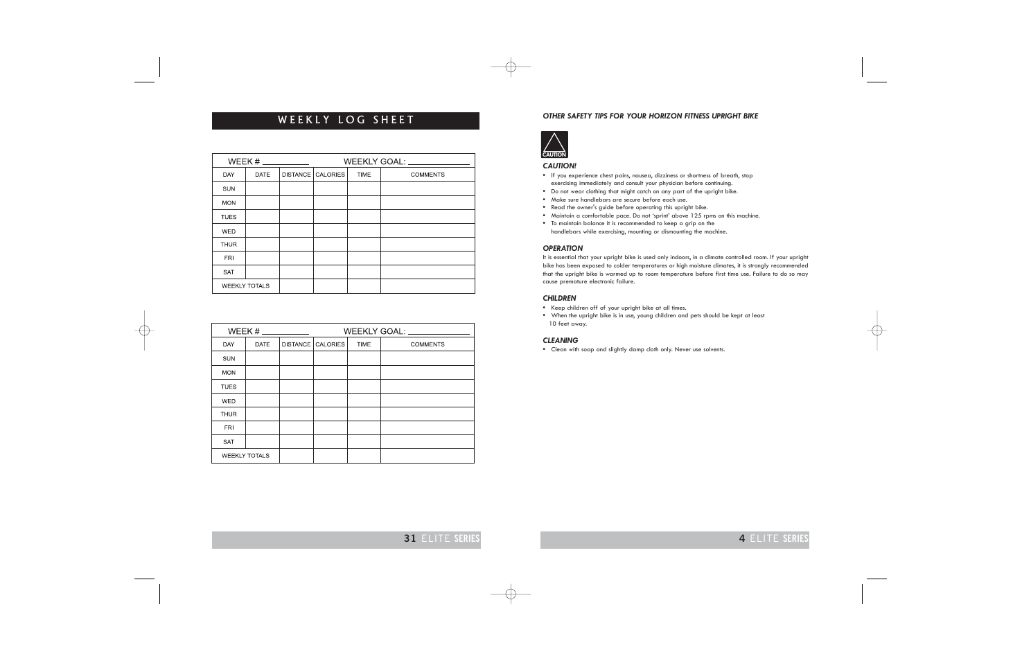 31 elite series 4 elite series | Horizon Fitness ELITE 2.0B User Manual | Page 31 / 34