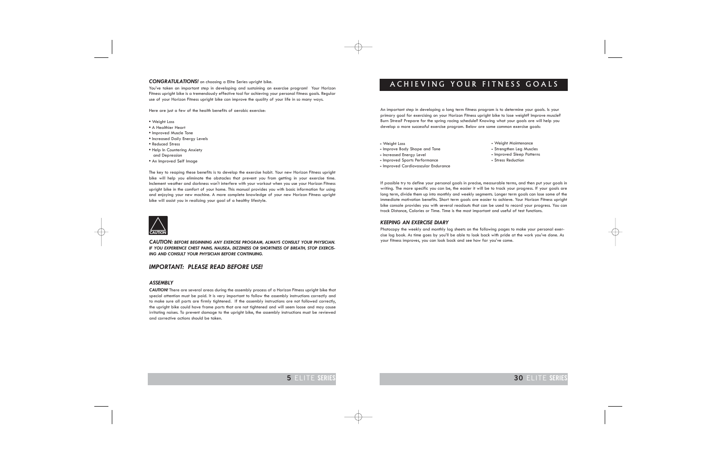Important: please read before use, 5elite series 30 elite series | Horizon Fitness ELITE 2.0B User Manual | Page 5 / 34