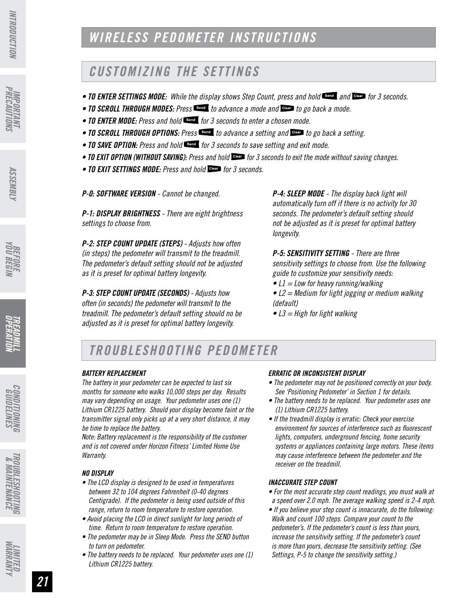 Troubleshooting pedometer | Horizon Fitness WT751 User Manual | Page 22 / 32