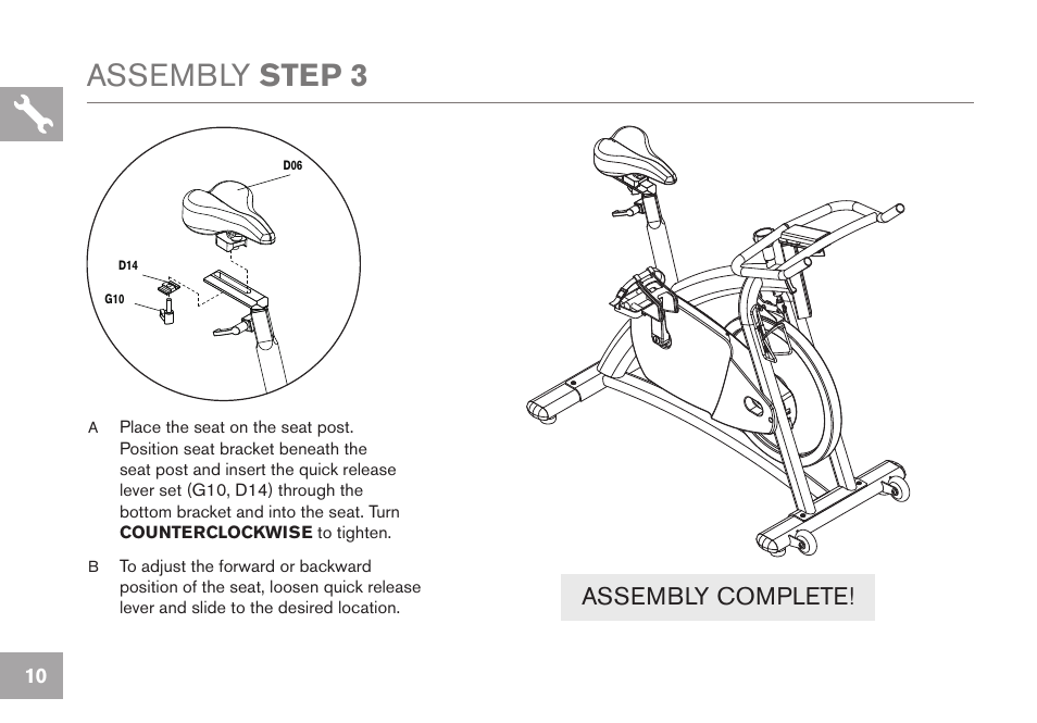 Assembly step 3, Assembly complete | Horizon Fitness P8000 User Manual | Page 10 / 16