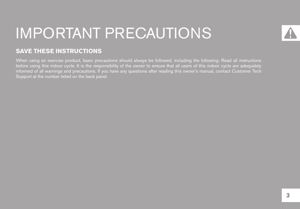 Important precautions | Horizon Fitness P8000 User Manual | Page 3 / 16