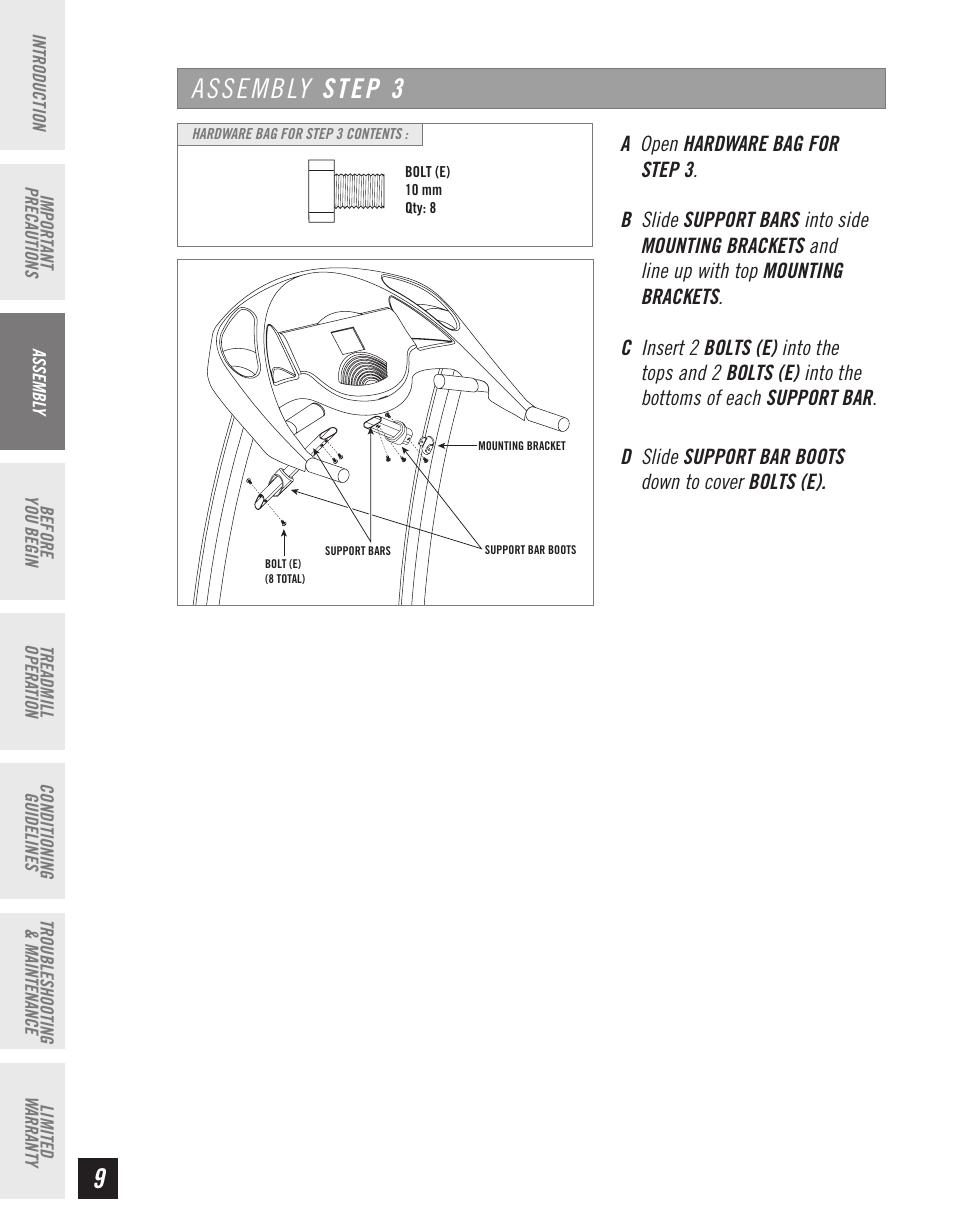 Assembly step 3 | Horizon Fitness CT61 User Manual | Page 10 / 32