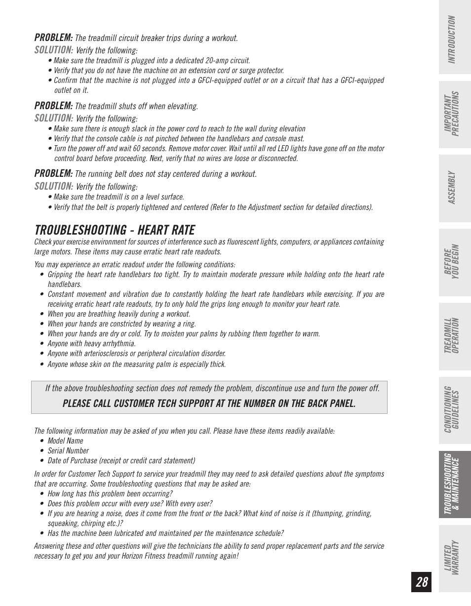 Troubleshooting - heart rate | Horizon Fitness CT61 User Manual | Page 29 / 32