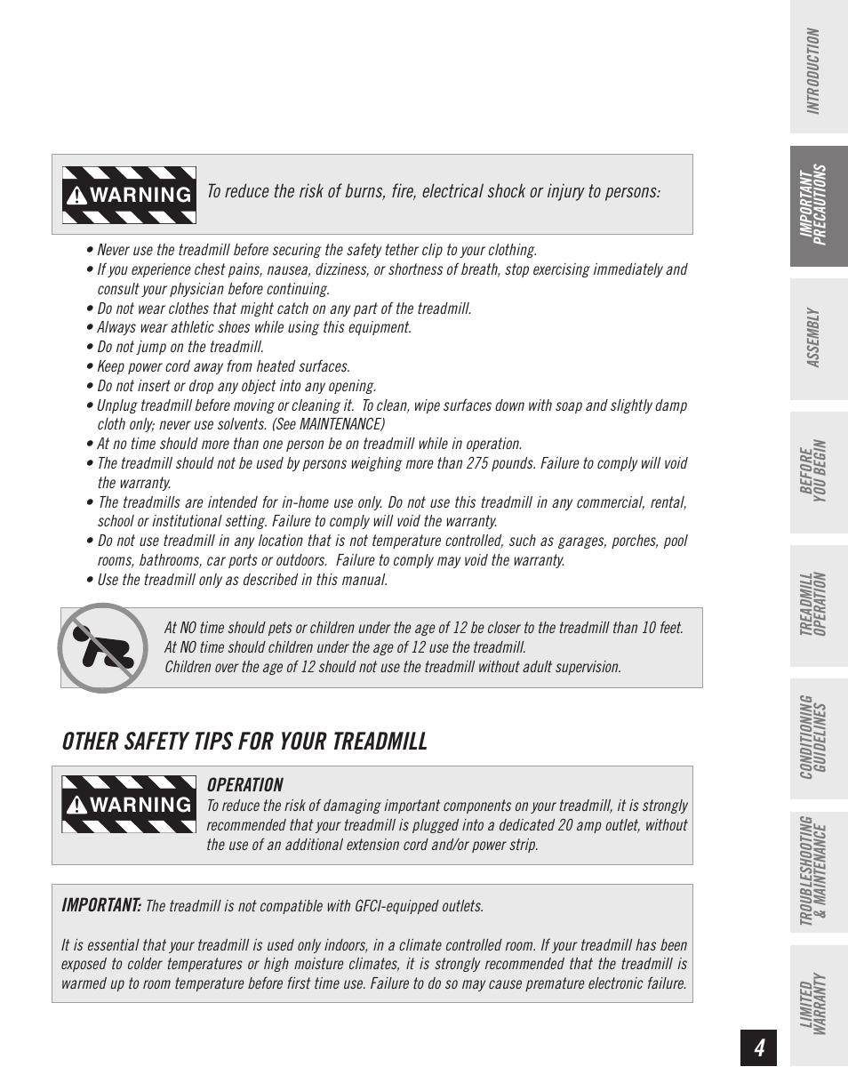 Other safety tips for your treadmill | Horizon Fitness CT61 User Manual | Page 5 / 32