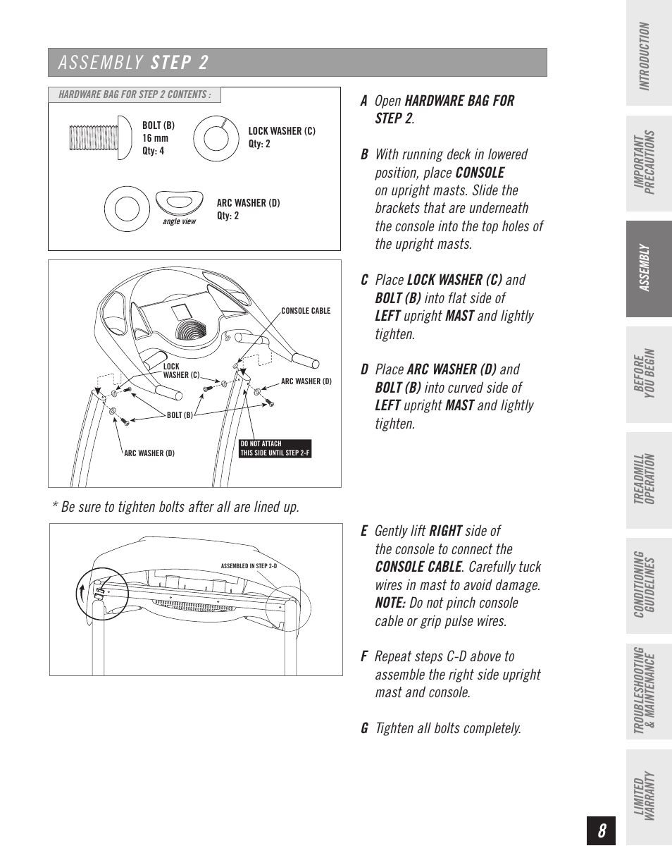 8assembly step 2 | Horizon Fitness CT61 User Manual | Page 9 / 32