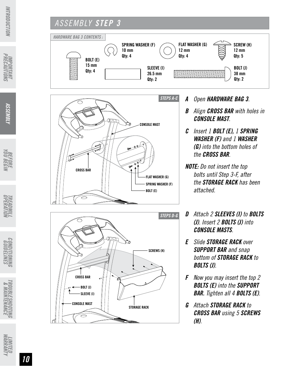 Assembly step | Horizon Fitness HZ SERIES WT951 User Manual | Page 10 / 36