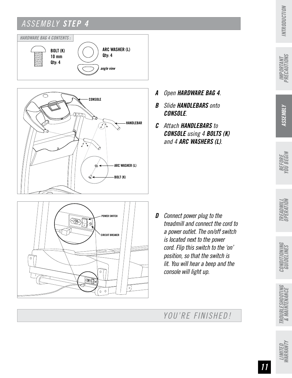 You’re finished! assembly step | Horizon Fitness HZ SERIES WT951 User Manual | Page 11 / 36