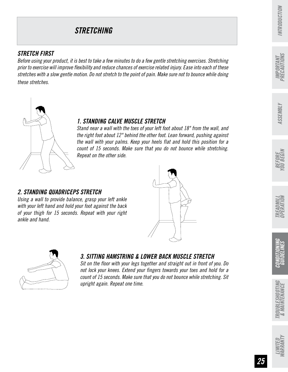 Stretching 25 | Horizon Fitness HZ SERIES WT951 User Manual | Page 25 / 36