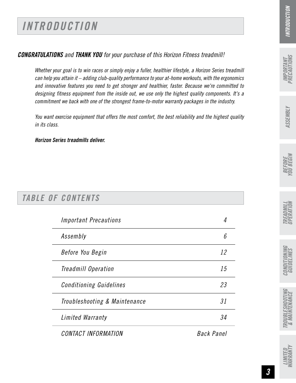 Horizon Fitness HZ SERIES WT951 User Manual | Page 3 / 36