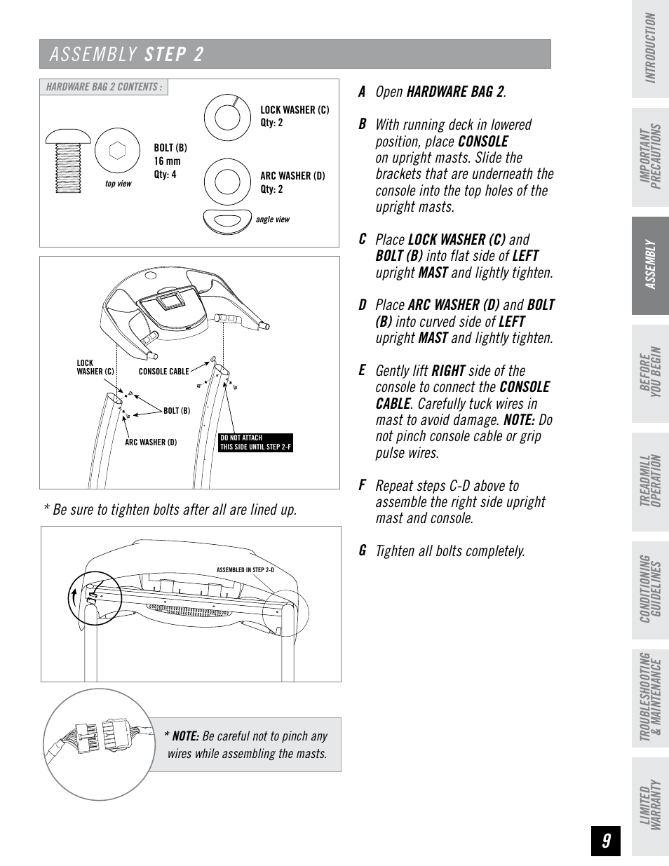 Assembly step 2 | Horizon Fitness HZ SERIES WT951 User Manual | Page 9 / 36