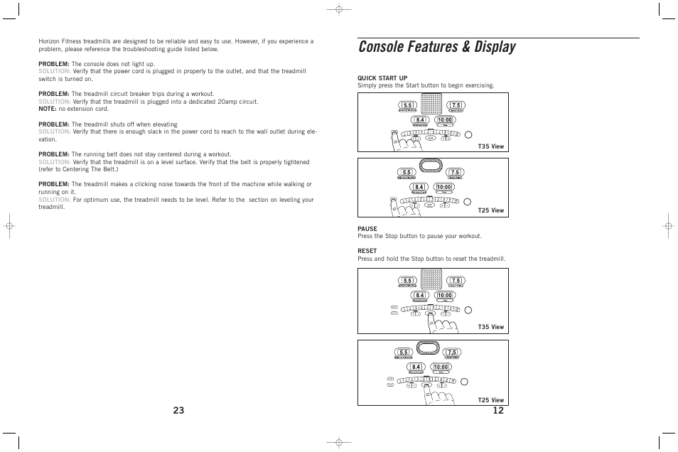 Console features & display | Horizon Fitness HZ SERIES T25 User Manual | Page 13 / 18
