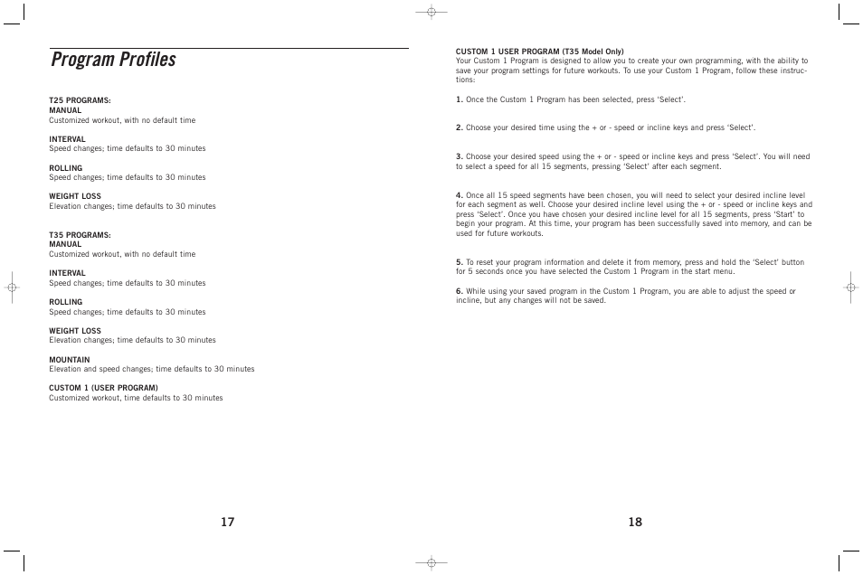 Program profiles | Horizon Fitness HZ SERIES T25 User Manual | Page 18 / 18