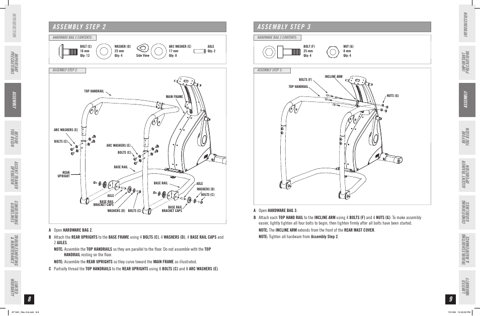 Assembly step 2 assembly step | Horizon Fitness ASCENT TRAINER AT1501 User Manual | Page 5 / 19