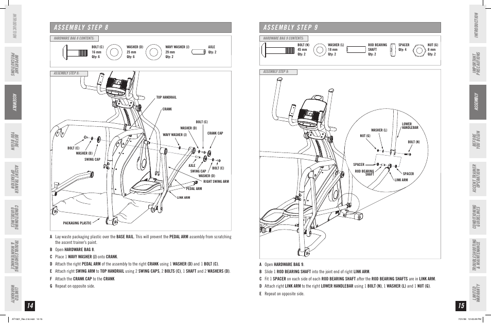 Assembly step | Horizon Fitness ASCENT TRAINER AT1501 User Manual | Page 8 / 19