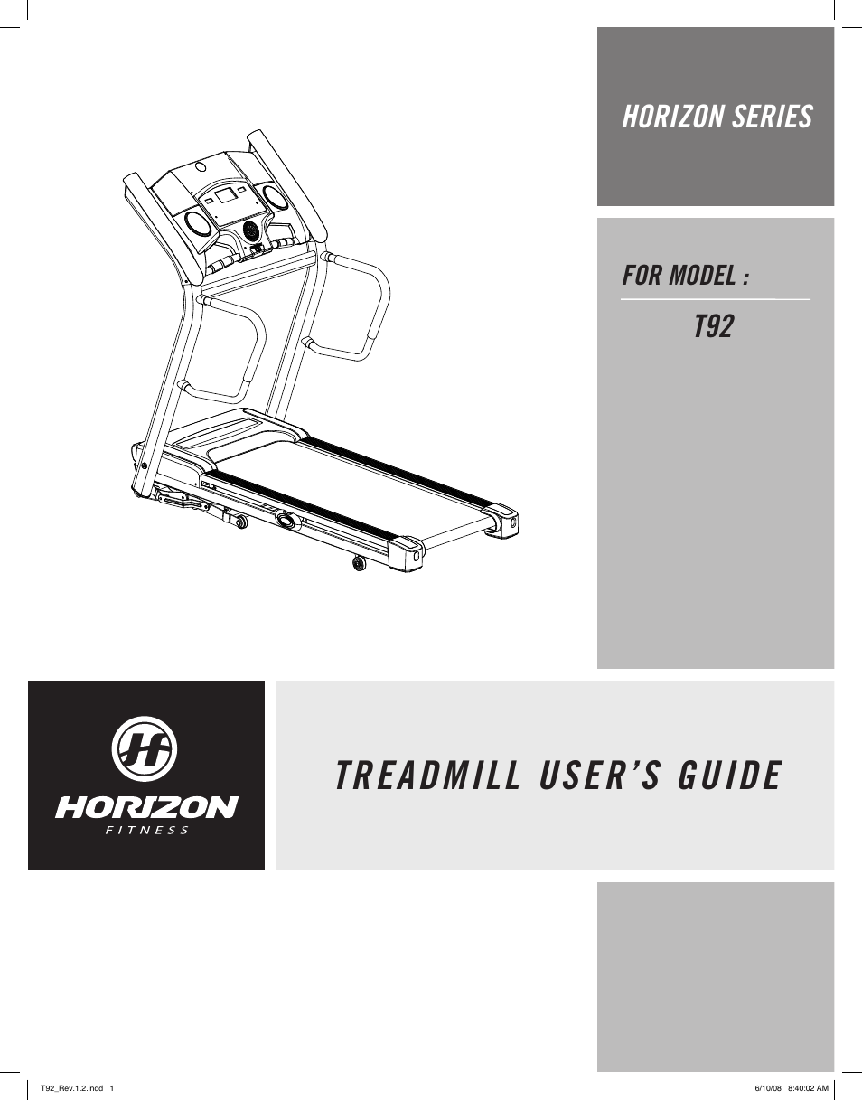 Horizon Fitness T92 User Manual | 19 pages