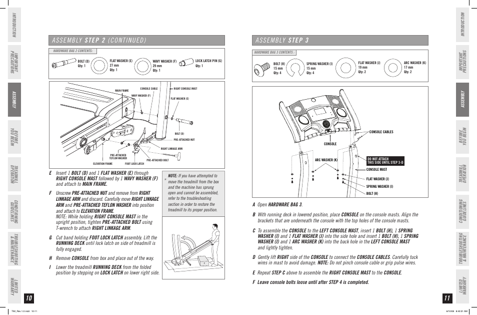 Assembly step, Assembly step 2 (continued) | Horizon Fitness T92 User Manual | Page 6 / 19