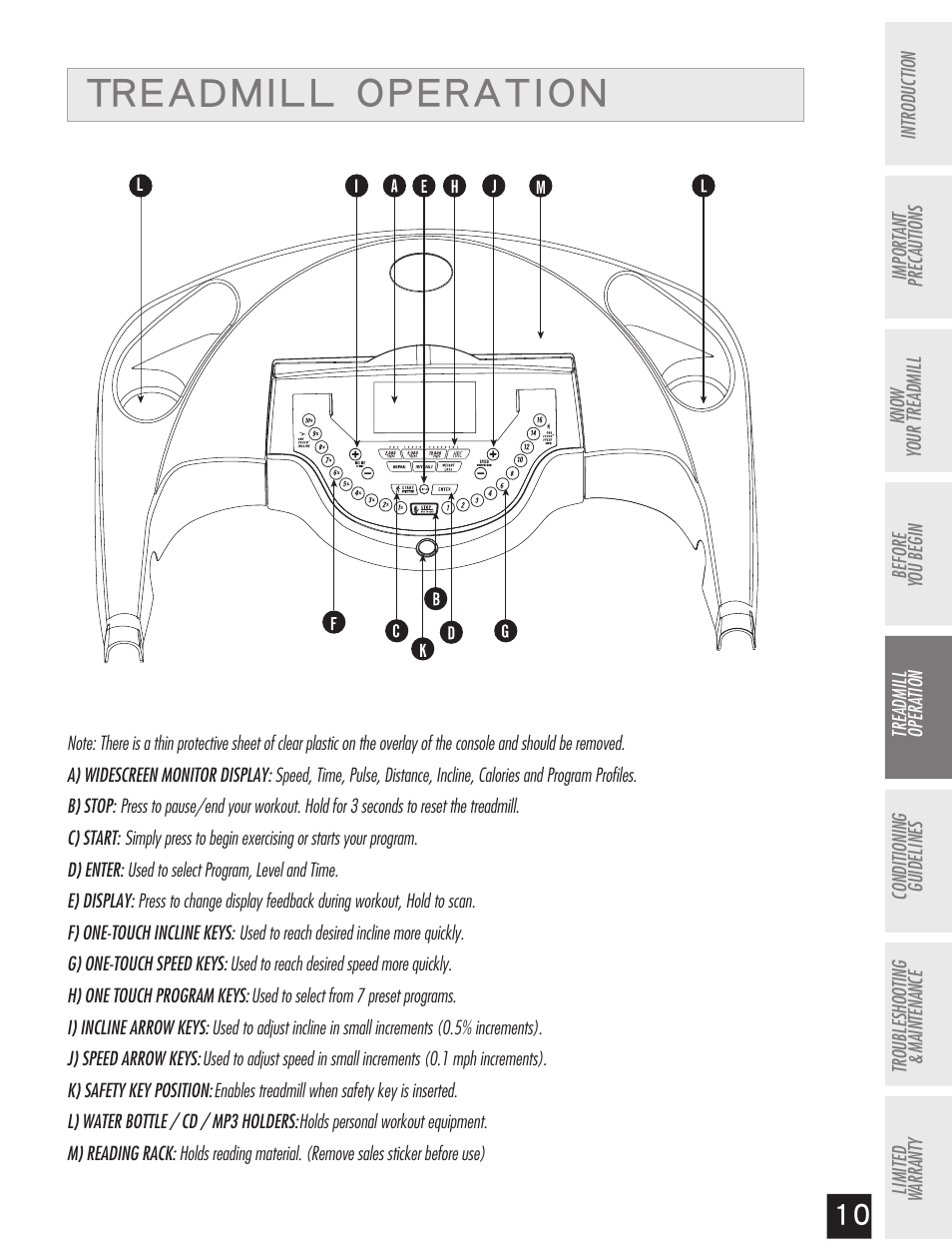 Treadmill operation | Horizon Fitness Ti 10K User Manual | Page 11 / 32