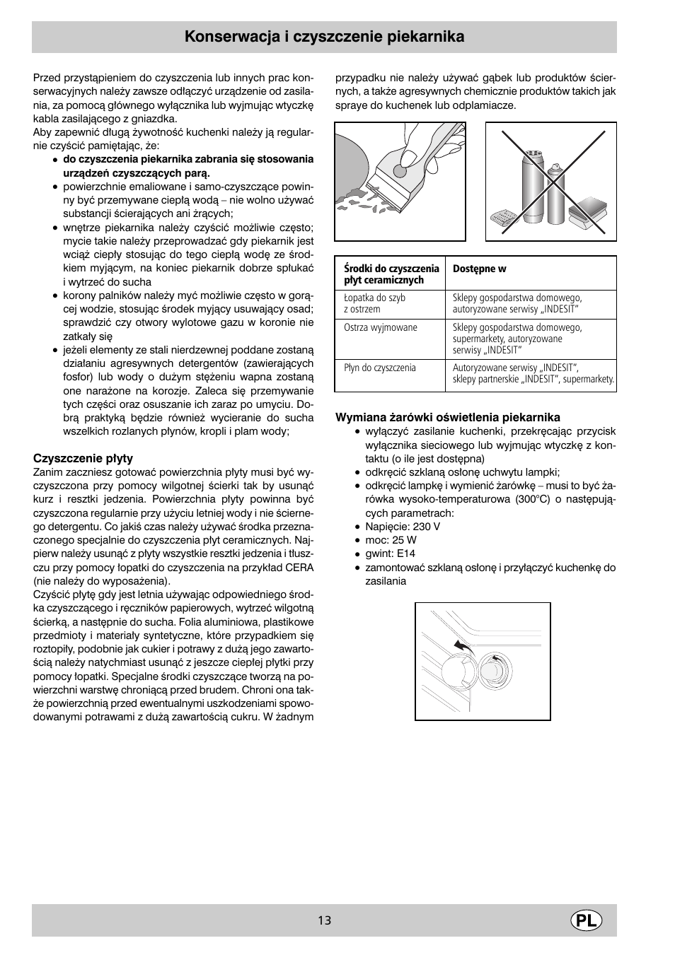 Konserwacja i czyszczenie piekarnika | Indesit K3 C51 User Manual | Page 13 / 80