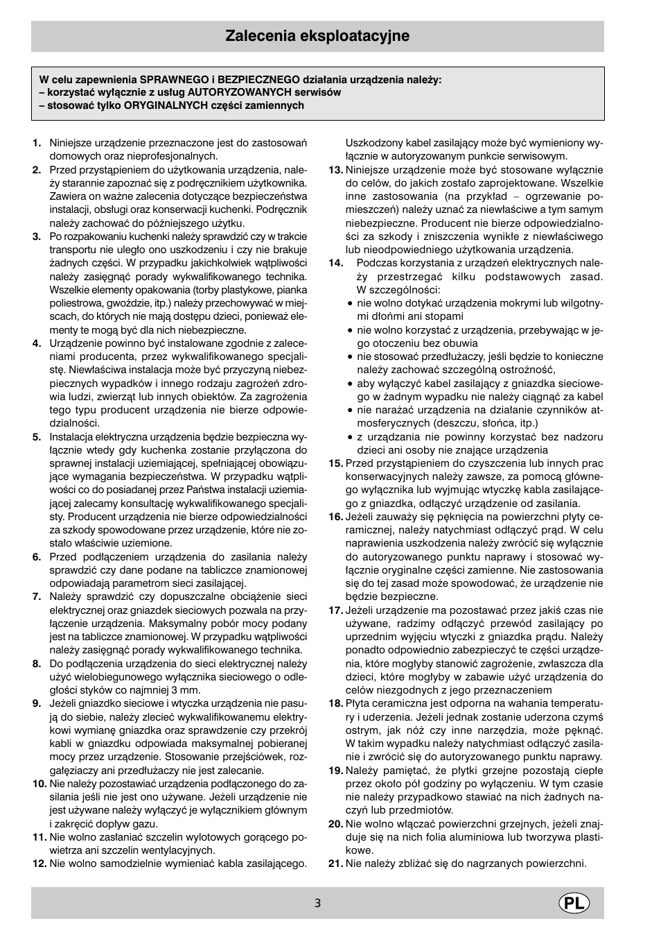 Zalecenia eksploatacyjne | Indesit K3 C51 User Manual | Page 3 / 80