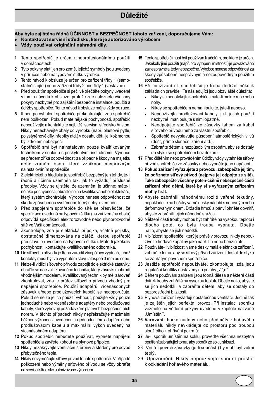 Důležité | Indesit K3 C51 User Manual | Page 35 / 80