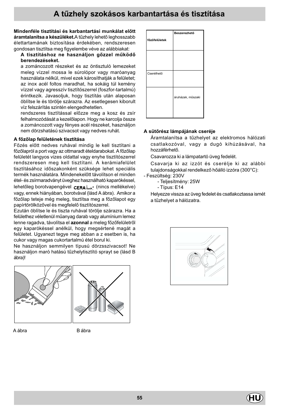 A tûzhely szokásos karbantartása és tisztítása | Indesit K3 C51 User Manual | Page 55 / 80