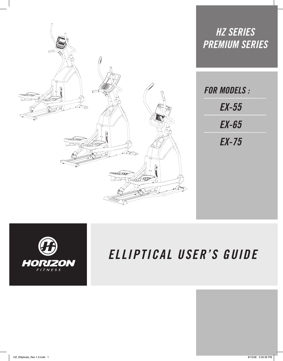 Horizon Fitness Elliptical EX-65 User Manual | 21 pages