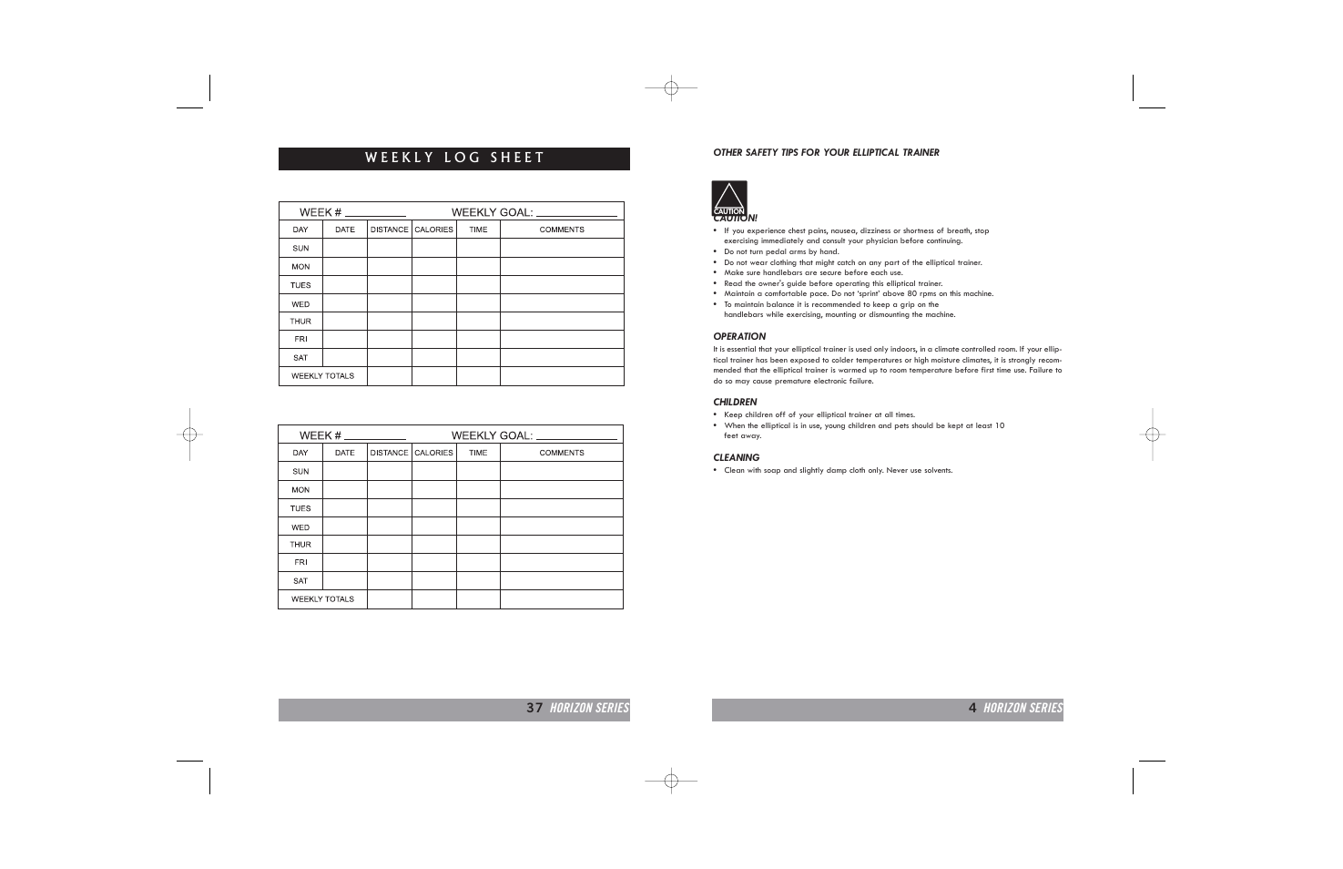 37 horizon series 4 horizon series | Horizon Fitness E20 User Manual | Page 4 / 40