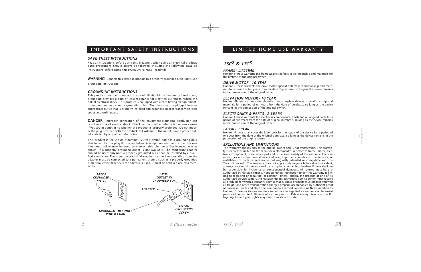 38 t, S.class series | Horizon Fitness S.Class Series5 User Manual | Page 3 / 40