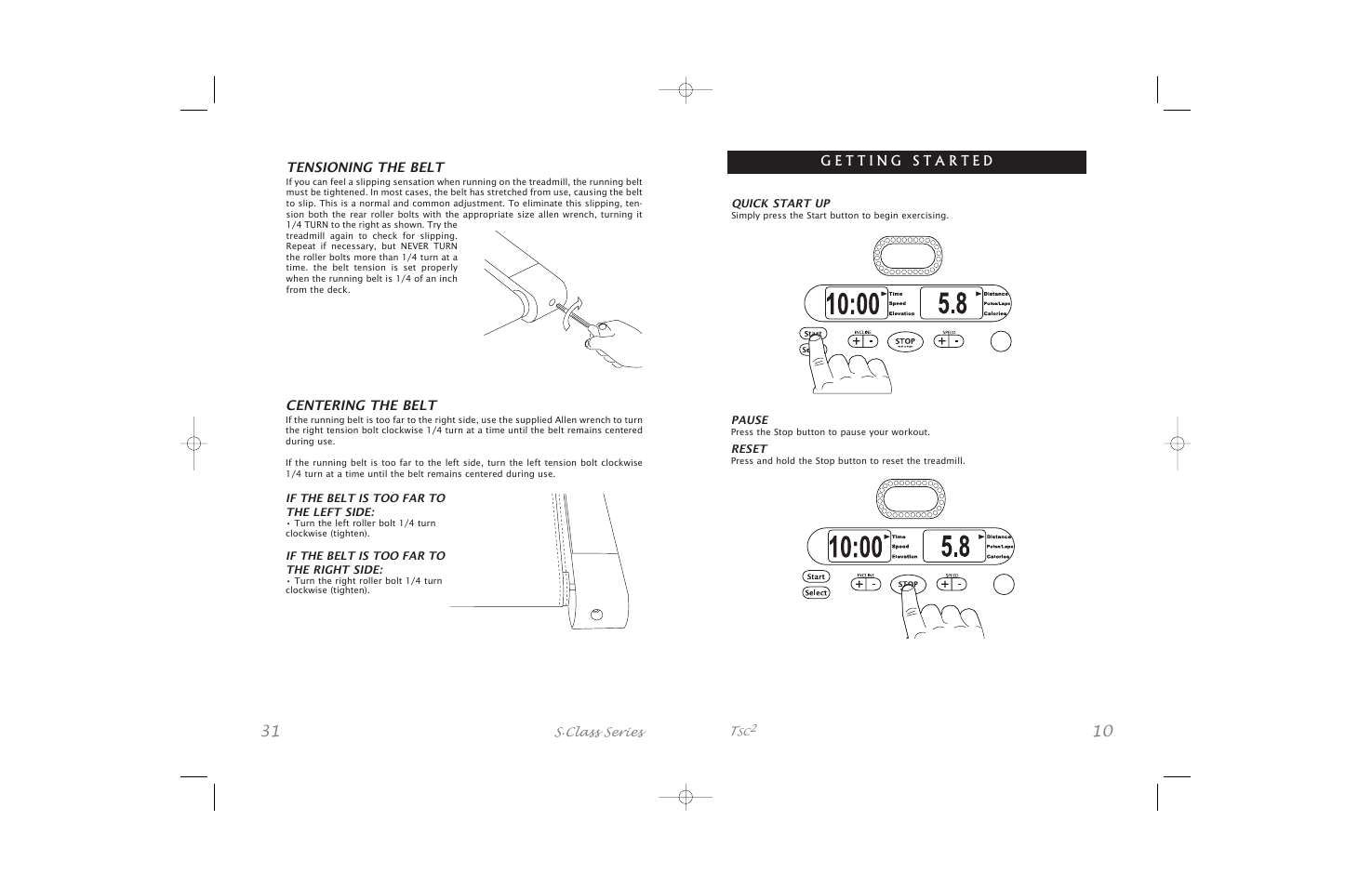 Tensioning the belt, Centering the belt | Horizon Fitness S.Class Series5 User Manual | Page 31 / 40