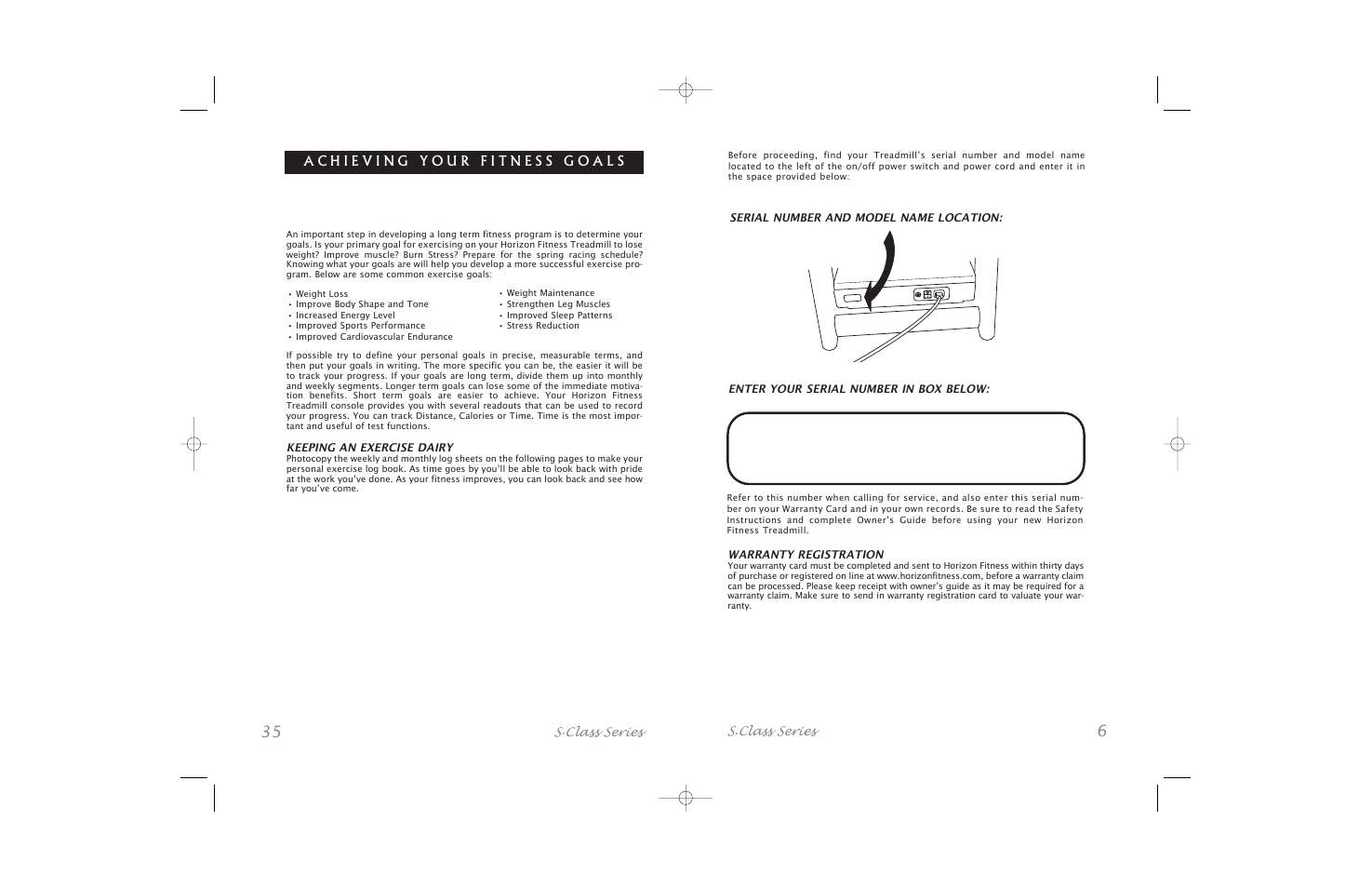 S.class series | Horizon Fitness S.Class Series5 User Manual | Page 35 / 40