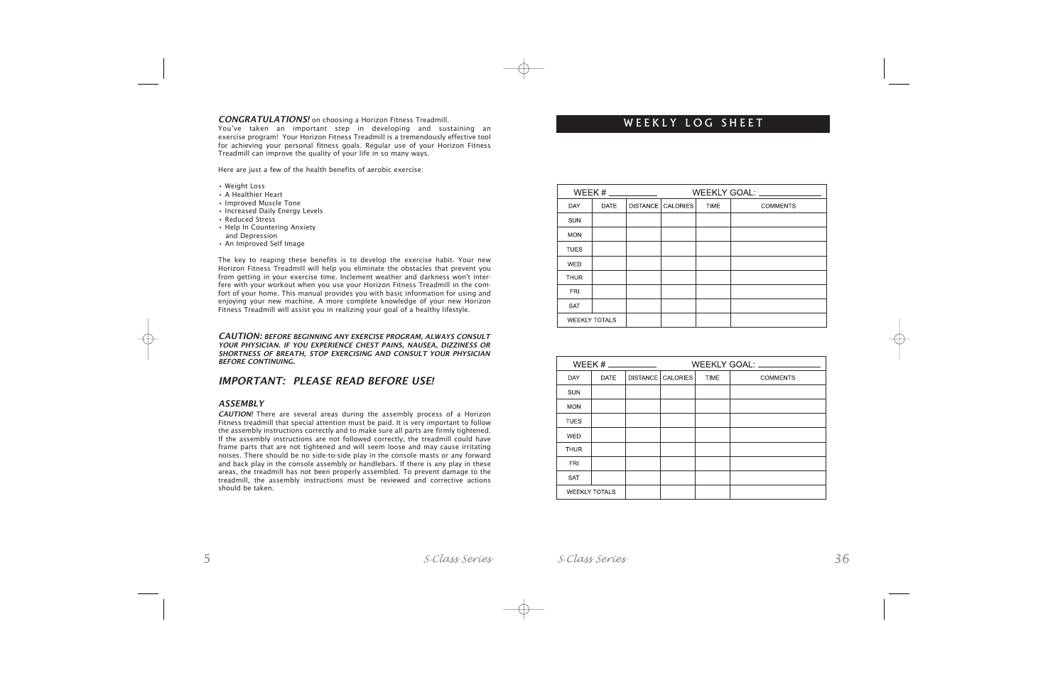 Important: please read before use | Horizon Fitness S.Class Series5 User Manual | Page 5 / 40