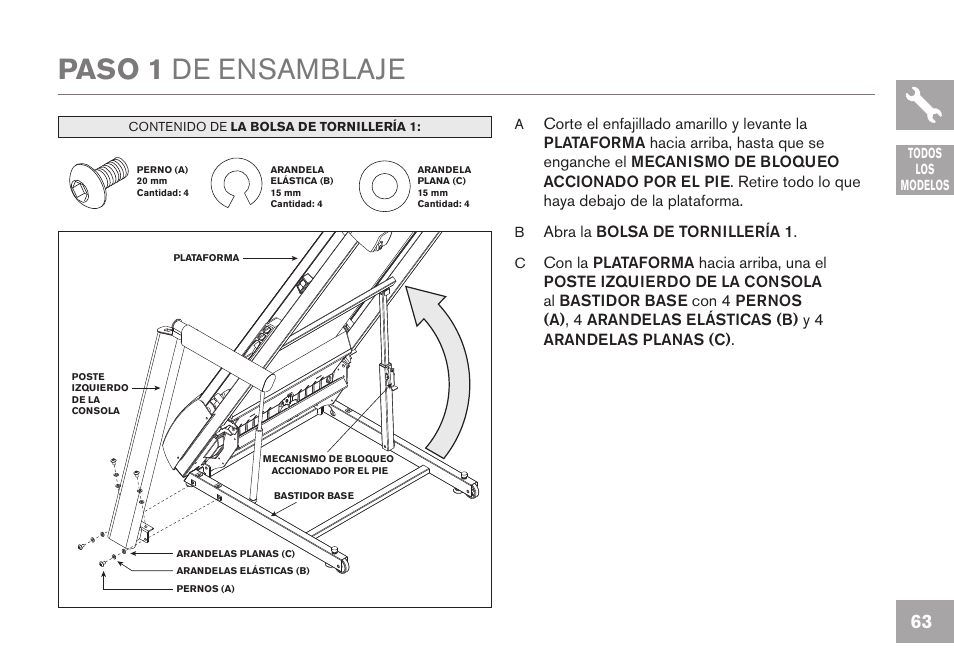 Paso 1 de ensamblaje | Horizon Fitness GS950T User Manual | Page 63 / 88