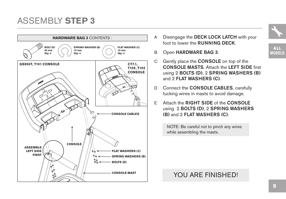 Assembly step 3, You are finished | Horizon Fitness GS950T User Manual | Page 9 / 88