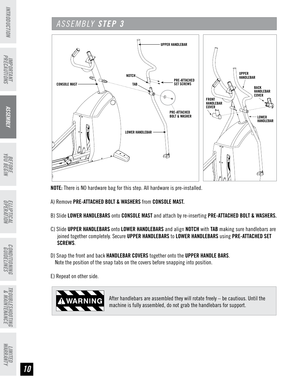 Assembly step | Horizon Fitness LS 625E User Manual | Page 10 / 32