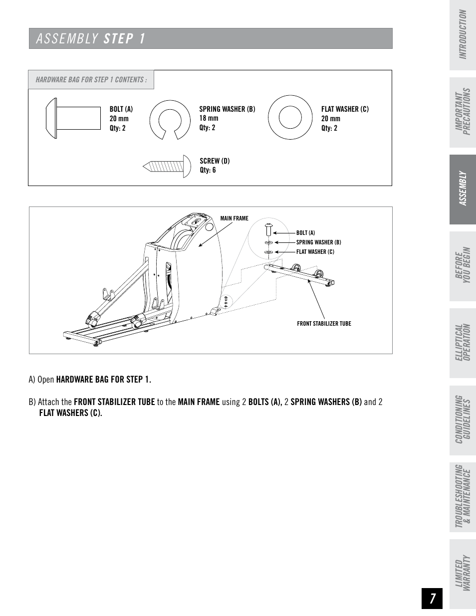 Assembly step 1 | Horizon Fitness LS 625E User Manual | Page 7 / 32